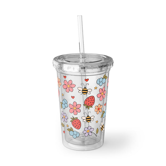 Strawberry Bee Floral Acrylic Cup