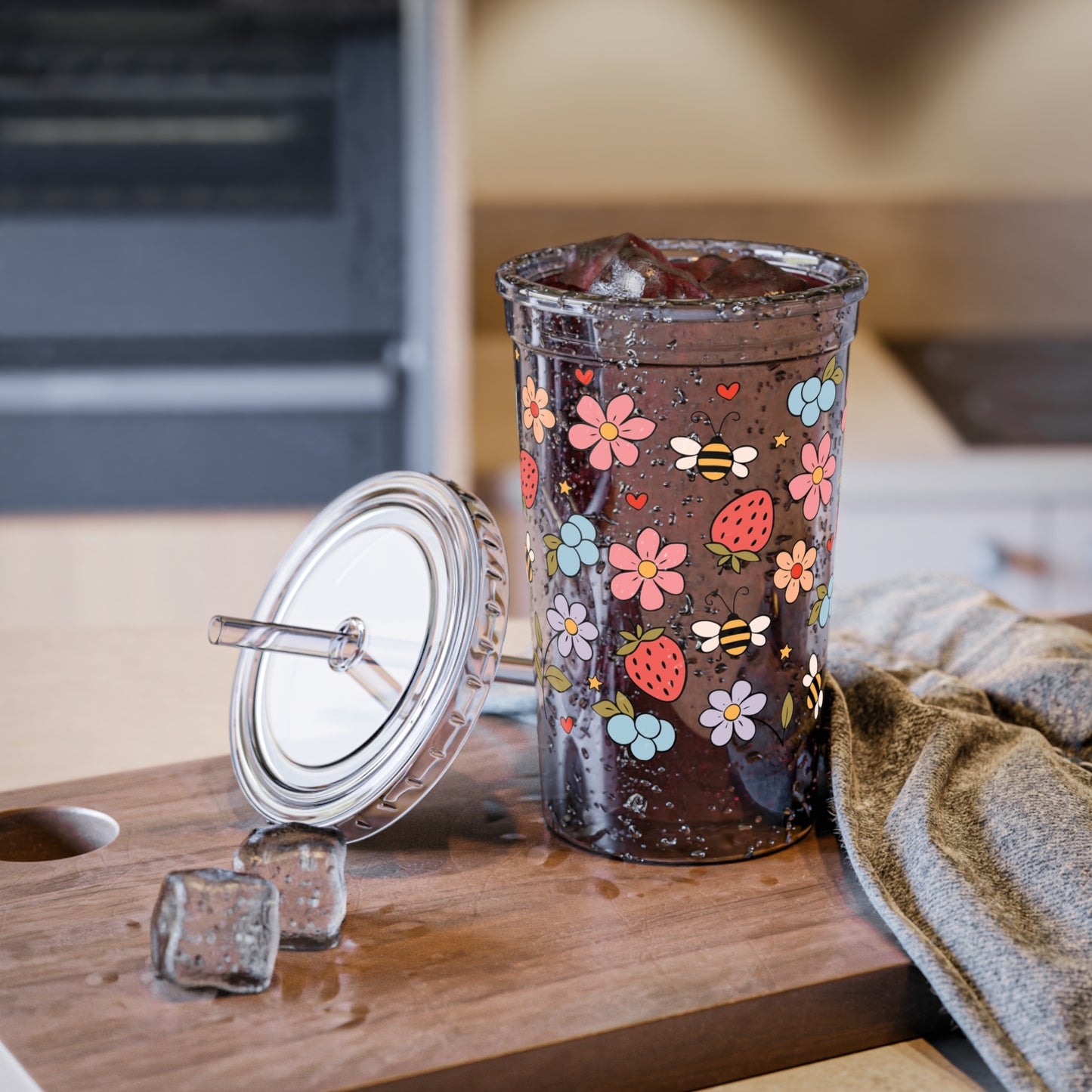 Strawberry Bee Floral Acrylic Cup