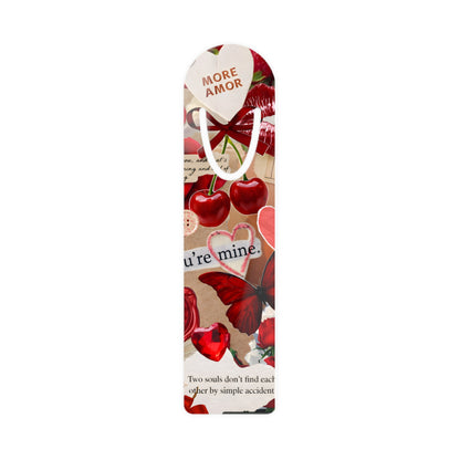Valentine Collage Metal Bookmark — "You're Mine" Cherry & Heart Love Design